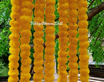 Verkauf auf Gelb Indische Dekorative Ringelblumengirlande Hochzeit Dekor Ringelblume Diwali Dekor Real Look Kunstblume Express Versand