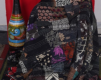 Trapunta Kantha patchwork boho, copriletto vintage fatto a mano