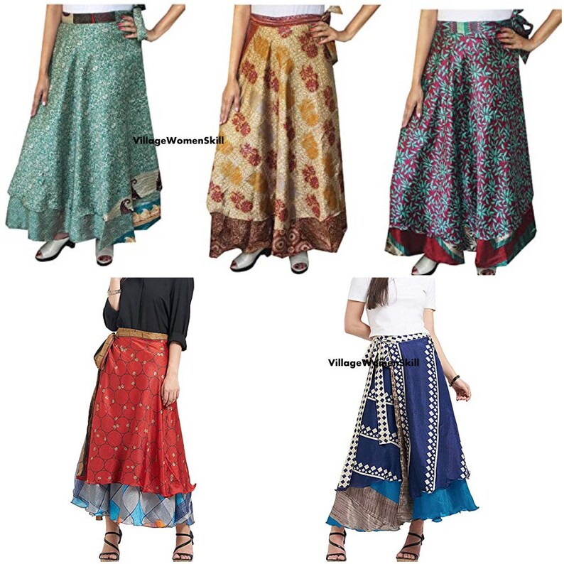 Sari Silk Wrap Skirt Reversible Layer Indian Vintage Handmade Etsy