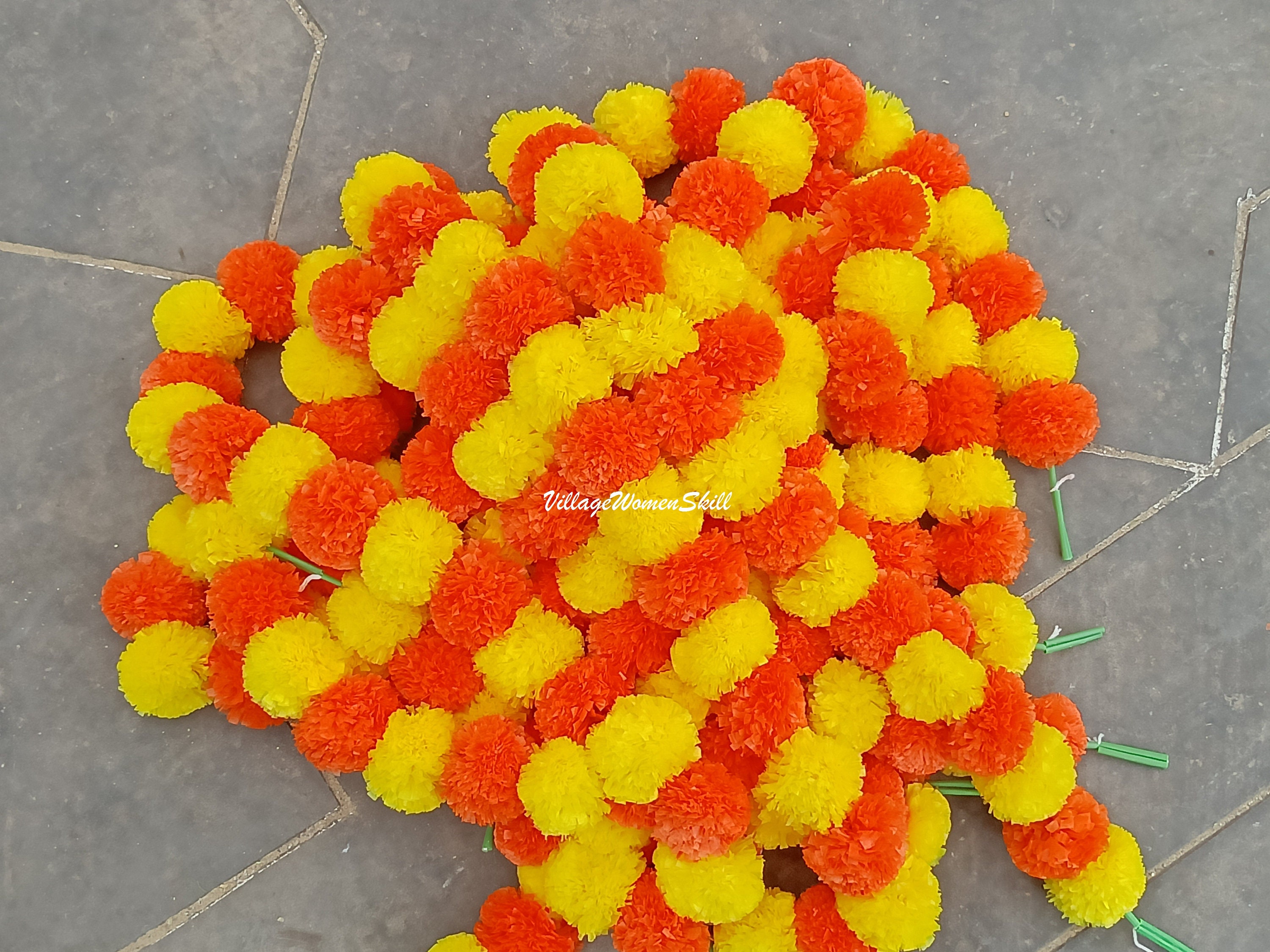 4 Guirnaldas Artificiales De Caléndula Naranja Claro, 2 Metros Cada Una - Para Diwali, Bodas Indias, Puja Y Decoración De Puertas