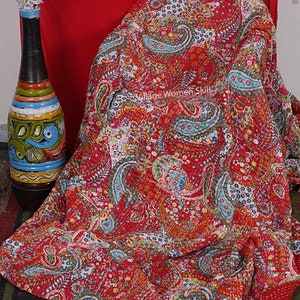 Paisley Kantha Quilt: Reversible Indian Cotton Bedspread, Handmade Gudari