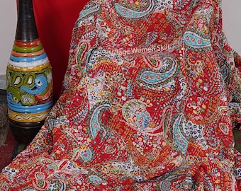 Paisley Kantha Quilt: Reversible Indian Cotton Bedspread, Handmade Gudari