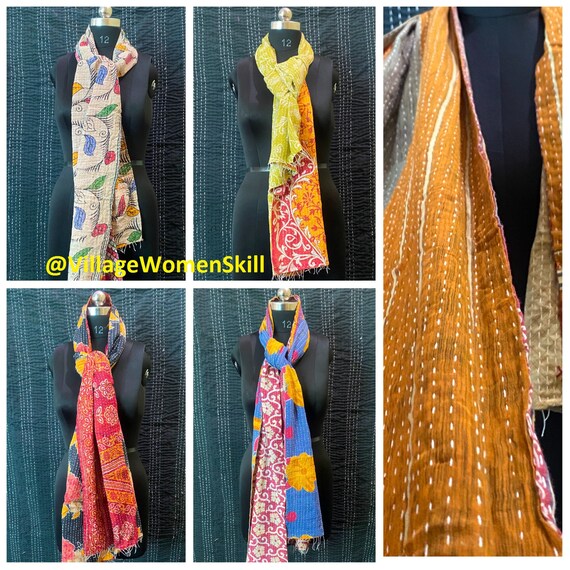 Indian Kantha Cotton Scarf Handmade Vintage Cotton Stole Hand