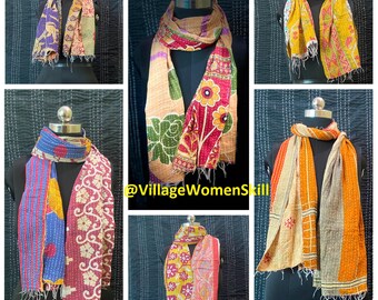Indian Kantha Cotton Scarf Handmade Vintage Cotton Stole Hand