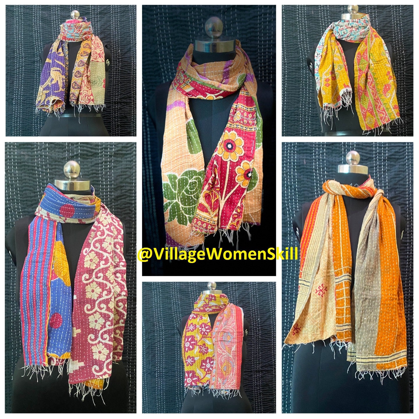 Indian Kantha Cotton Scarf Handmade Vintage Cotton Stole Hand