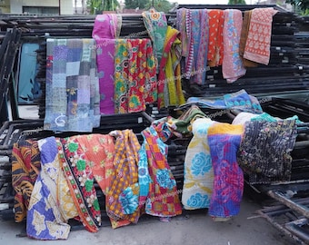 Wholesale Lot Vintage Kantha Quilt, Sari Coverlet, Sundance Kantha Throw Recycle Fabric