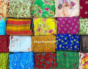 Wholesale Vintage Art Silk Sari Fabric Lot, Recycled Indian Saris (6 Yards)