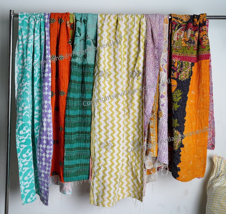 5 Pc Vintage Cotton Indian Kantha Scarf Scarves Stole Bohemian Hippie Handmade Bohemian Scarves Patchwork Scarf Reversible Neck Wrap Stole image 6