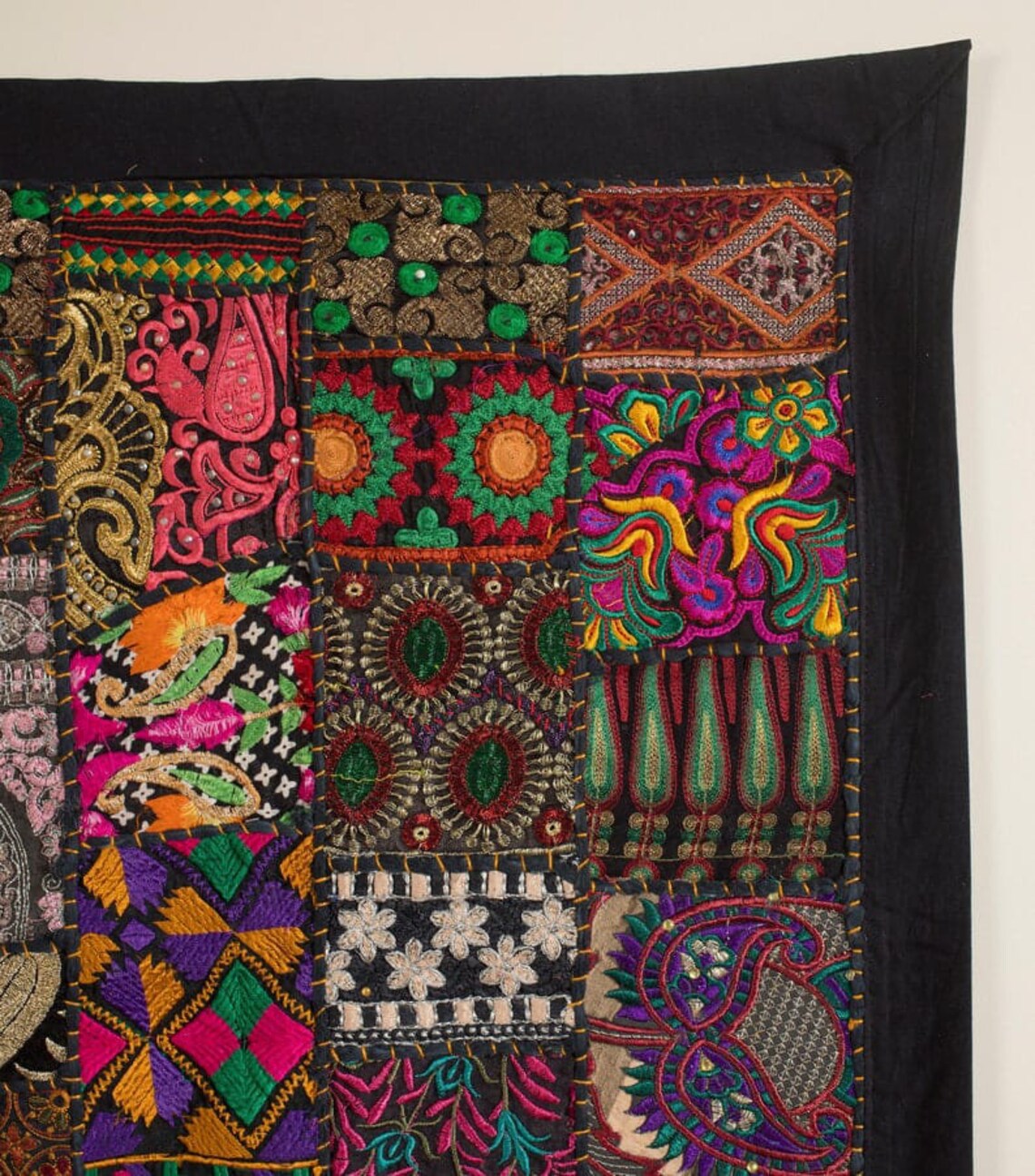 Indian Embroidered Vintage Beads Zari Work Wall Hanging – Handmade Tapestry Decor – 60x40