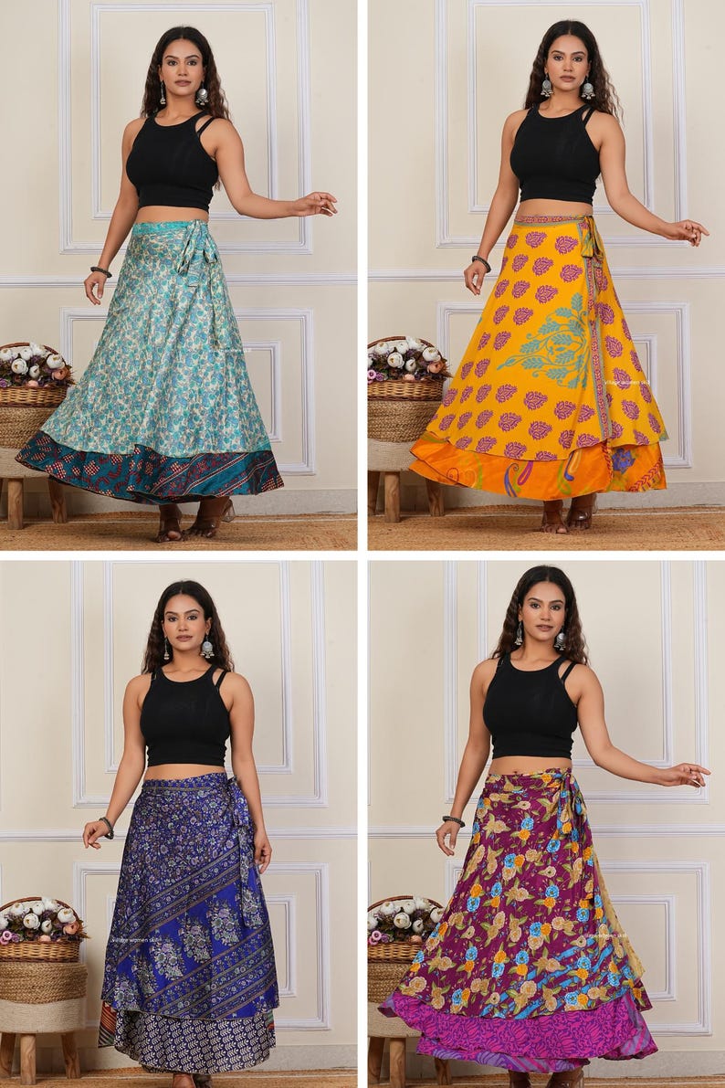 Wholesale of Vintage Indian Silk Wrap Skirts Bohemain Wrap Skirt Summer Long Maxi Handmade Skirt image 20