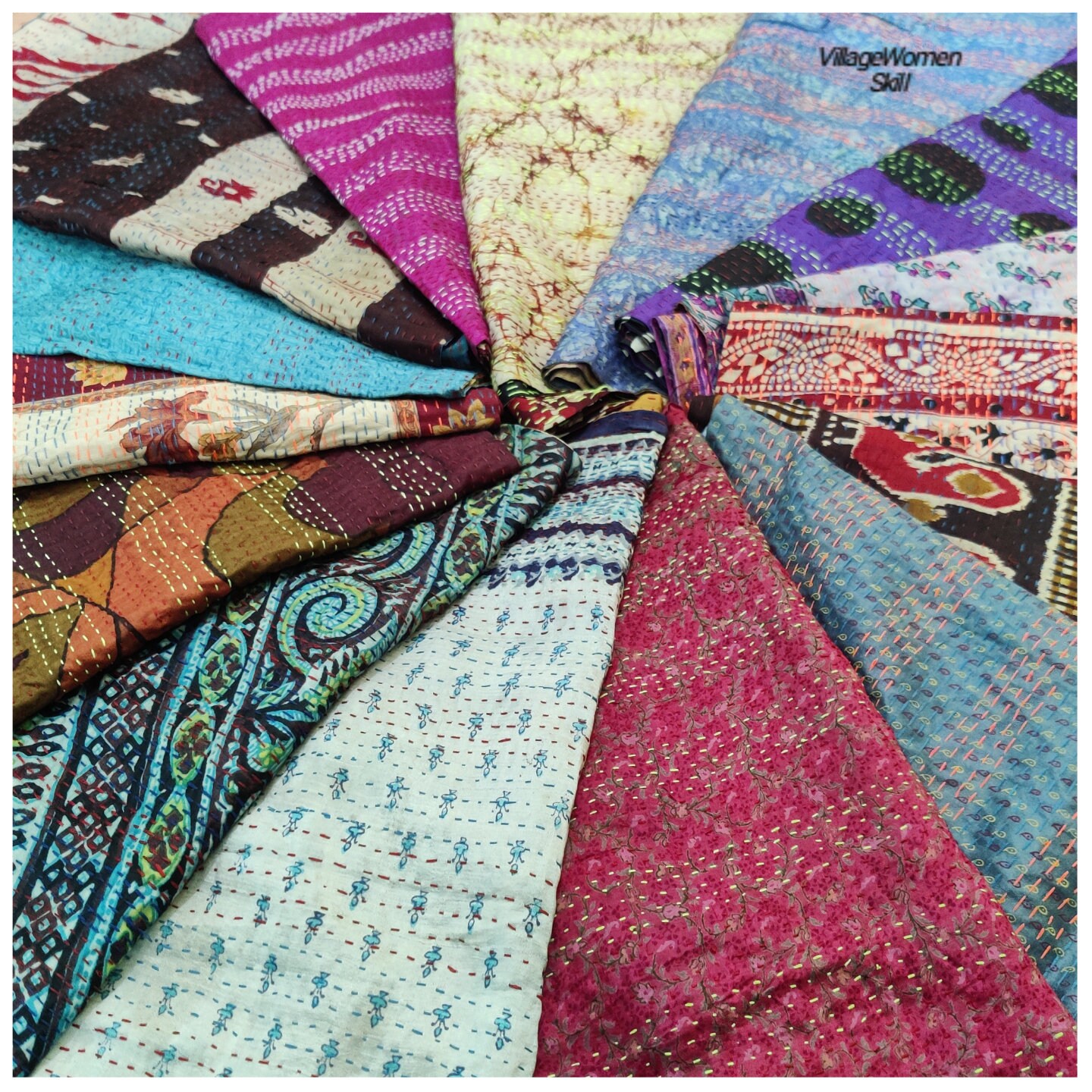 Unique Recycled Vintage Indian Silk Handmade Kantha Scarf/shawl