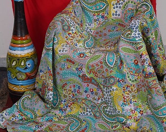 Indiase handgemaakte Paisley Print King puur katoenen kantha quilt Gooi beddengoed Kantha Bedcover