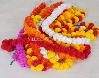 Wholesale Lot of 20 Indian MARIGOLD Garland flower pompom garland dia de los muertos rustic fall for theme wedding, Christmas, Diwali Decor