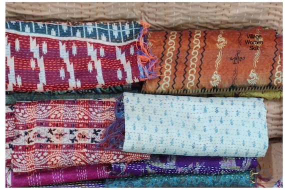 Unique Recycled Vintage Indian Silk Handmade Kantha Scarf/shawl