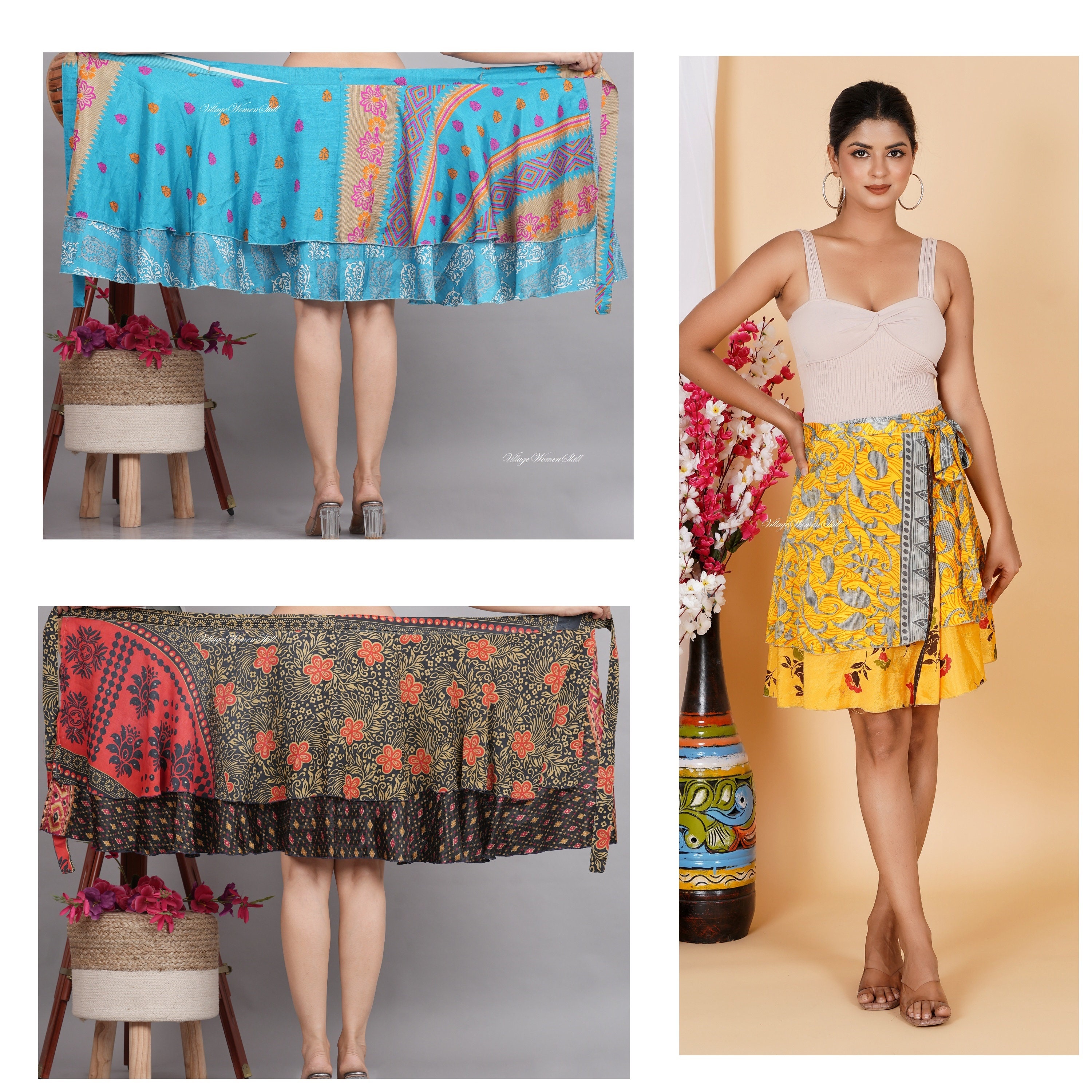 Pack of Indian Silk Mini Skirts, Vintage Silk Skirt, Bohemian Skirts ...