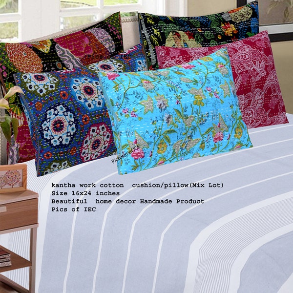 Traditional Kantha Work Multicolour Cushion Cover (Set of 5
