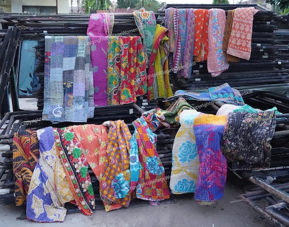 Vintage Handmade Kantha Throw Blankets & Quilts