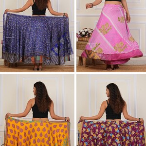 Wholesale of Vintage Indian Silk Wrap Skirts Bohemain Wrap Skirt Summer Long Maxi Handmade Skirt image 3