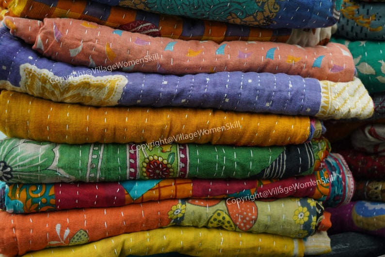 Wholesale Lot Vintage Kantha Quilt, Sari Coverlet, Sundance Kantha Throw Recycle Fabric image 2