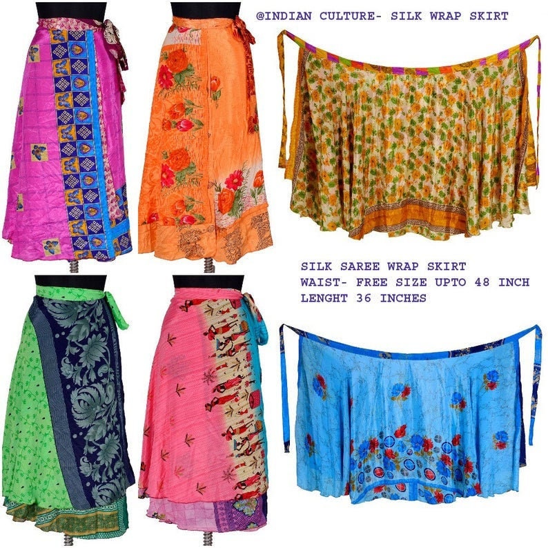 5 PC Lot Indian Silk Skirts Women Wrap Bohemian Skirt Gypsy | Etsy