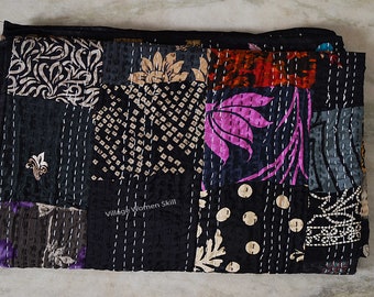 Indian Patchwork Patola Silk Quilts Indian Queen Comforter Blanket Throw Handmade Silk Blanket Bedding Bedcover Comforter Vintage Quilts