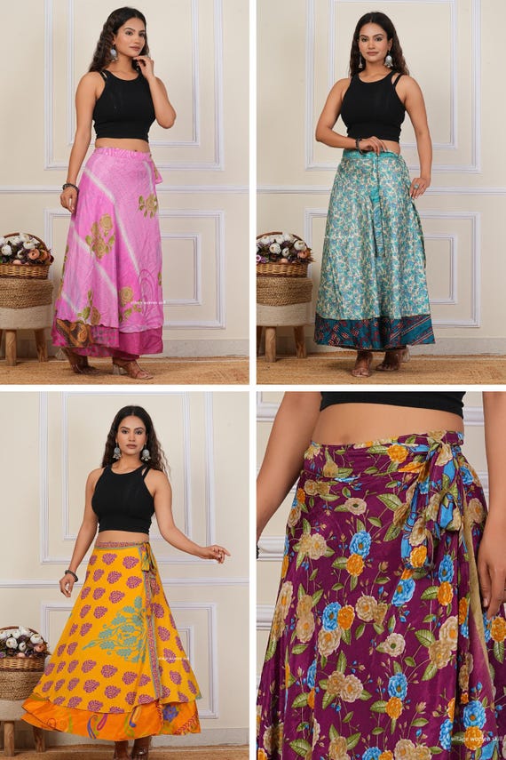 Vintage Sari Silk Wrap Skirt: Reversible Handmade Long Skirt - Etsy