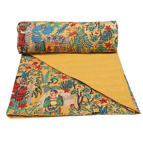 King Size Bedspread Cotton Gudri Hippie Floral Printed Bed Cover Bohemian Bedding Indian Quilts