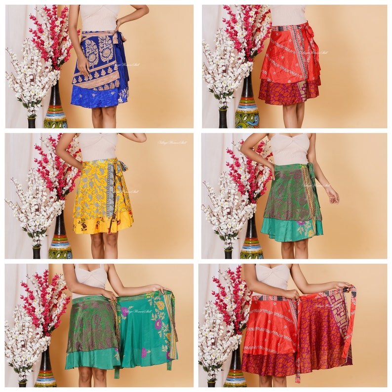 EXPRESS SHIPPING short MIni Skirt Indian Women Wrap Skirts Vintage Silk Bohemian Hippie Beach Magic Handmade summer skirts women image 8