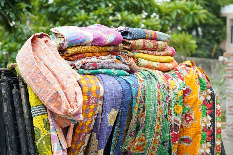 Wholesale Lot Of Indian Vintage Kantha Quilt Handmade Throw Reversible Blanket Bedspread Cotton Fabric BOHEMIAN quilt zdjęcie 6
