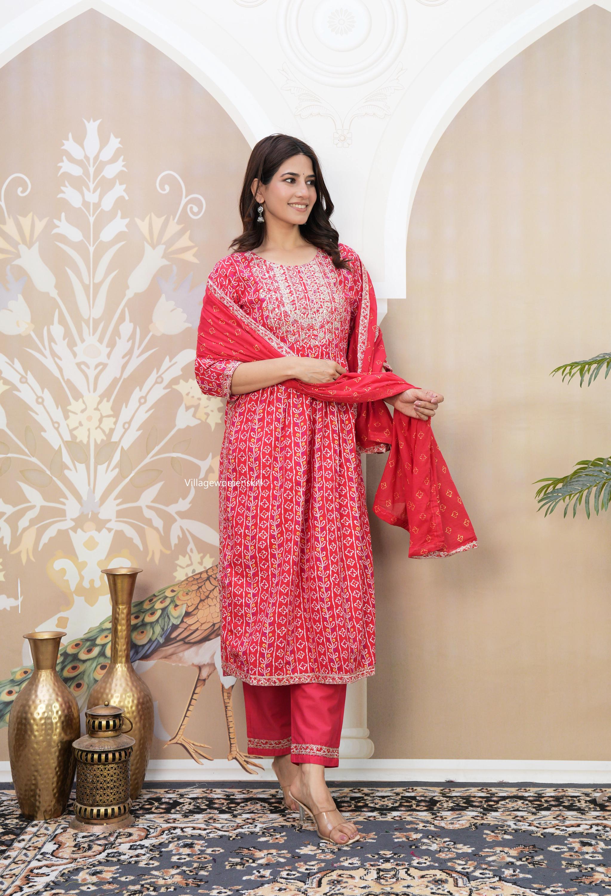 naira dress design Red Printed Cut Kurti Set With Dupatta Heavy Embroidery Ethnic Suit for Women Color:BLACK PINK HARD-TAGGED-TW-5.19.25 Green and Blue Abstract Evening gown bringing playful elegance and
