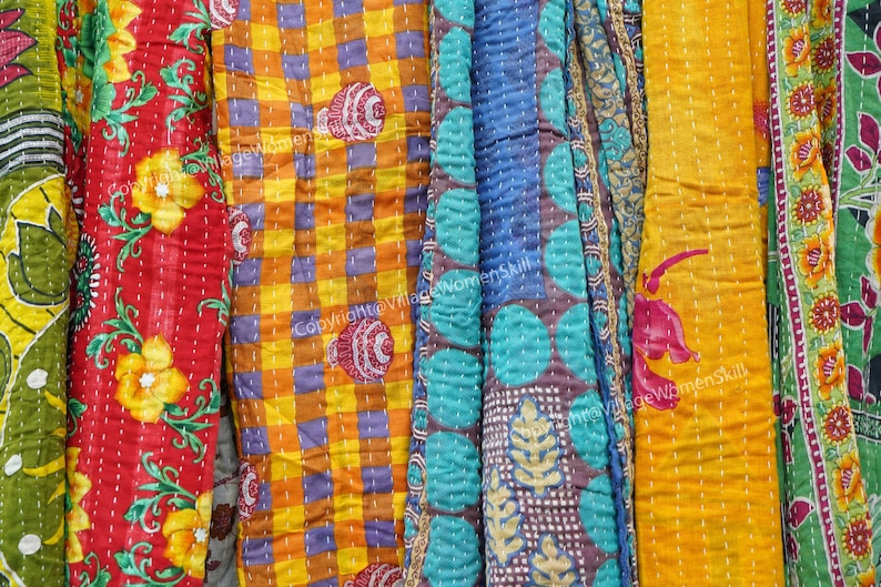 Wholesale Lot Of Indian Vintage Kantha Quilt Handmade Throw Reversible Blanket Bedspread Cotton Fabric BOHEMIAN quilt image 9