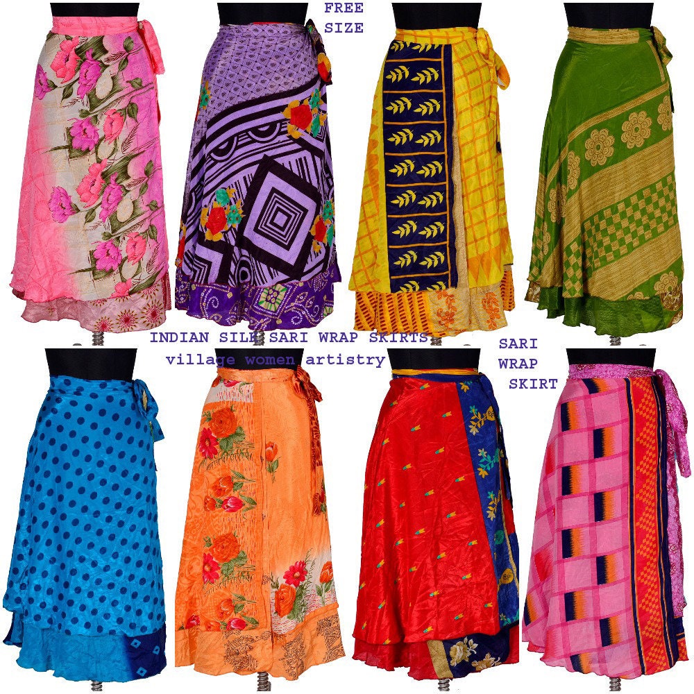 Wrap skirt Boho Indian Silk Sari wrap skirt Reversible sari skirts Long wrap skirt Vintage Sari skirts beach wrap sarong Gypsy hippie chic