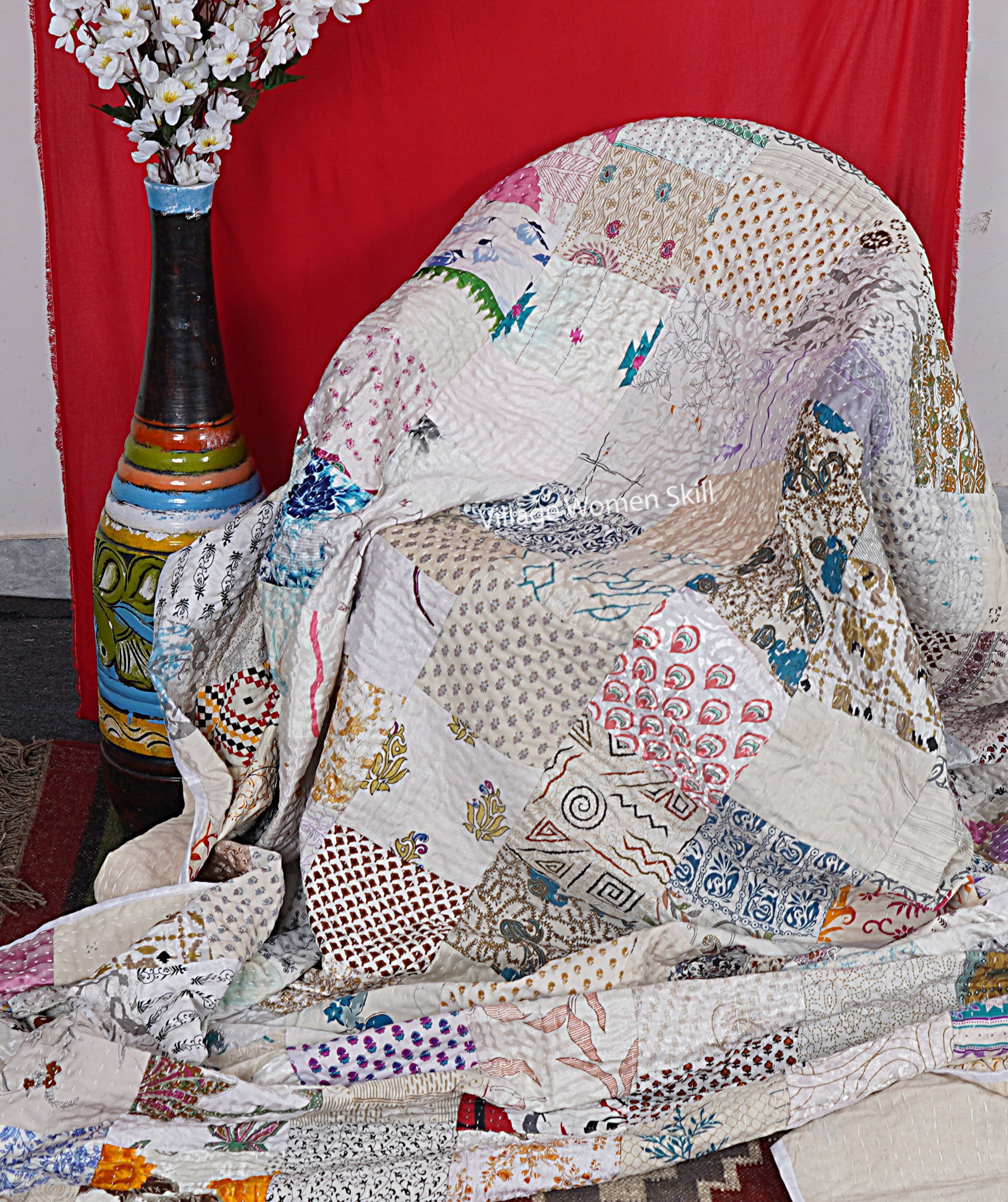 Colcha De Algodón Puro Con Estampado Bohemio Hecho A Mano