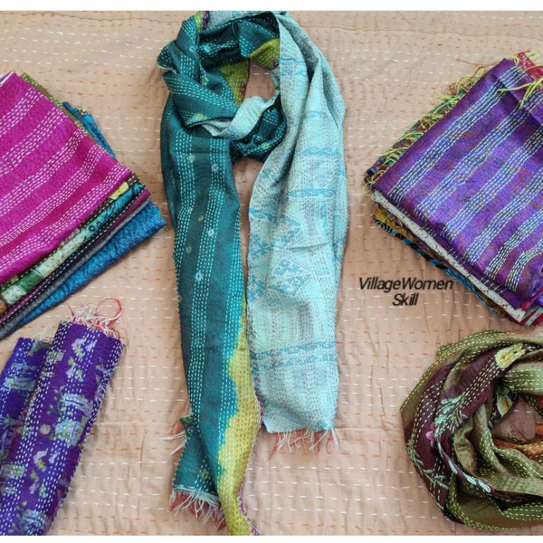 Unique Recycled Vintage Indian Silk Handmade Kantha Scarf/Shawl/Wrap