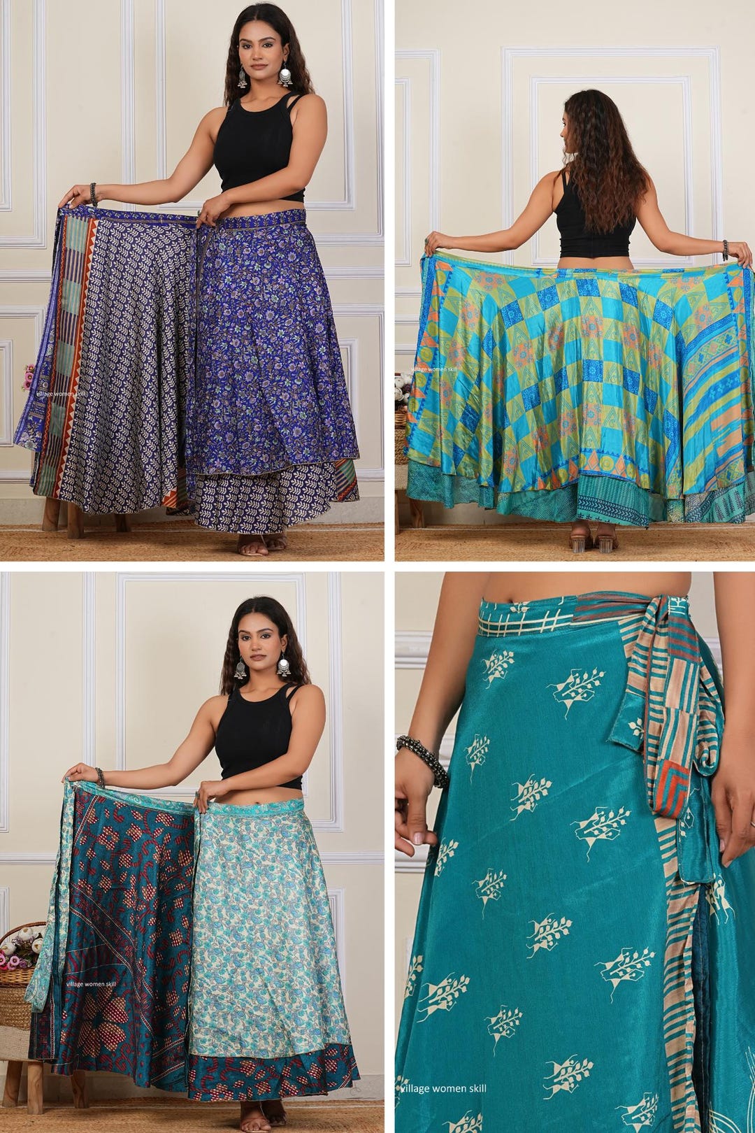 L'Appartement　INDIAN LONG SKIRT Vintage Sari Silk Wrap Skirt, Reversible Indian Skirt - Etsy