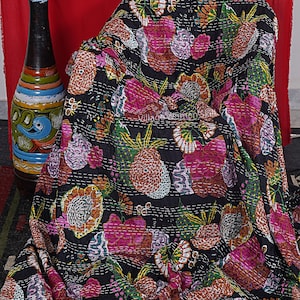 indian cotton kantha quilt Bedding throw sofa coverlet bedspread single size Handmade blanket bad cover floral print