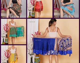 EXPRESS SHIPPING short MIni Skirt Indian Women Wrap Skirts Vintage Silk Bohemian Hippie Beach Magic Handmade summer skirts women