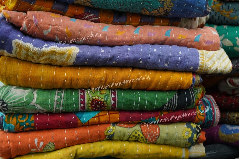 Wholesale lot of Boho bedding kantha quilt reversible quilt bedspread vintage handmade kantha throw 85X55 inches zdjęcie 9