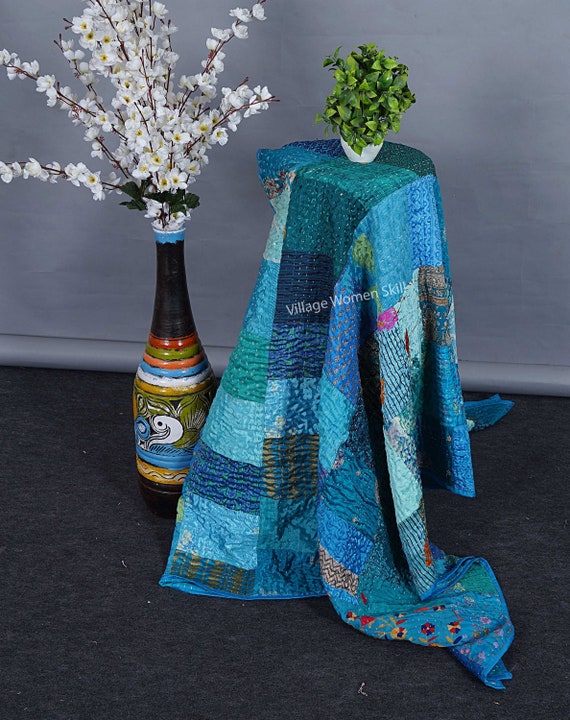 Colchas Kantha De Seda India, Tamaño Queen, Tamaño Individual, Patola Hecha A Mano, Colcha De Patola