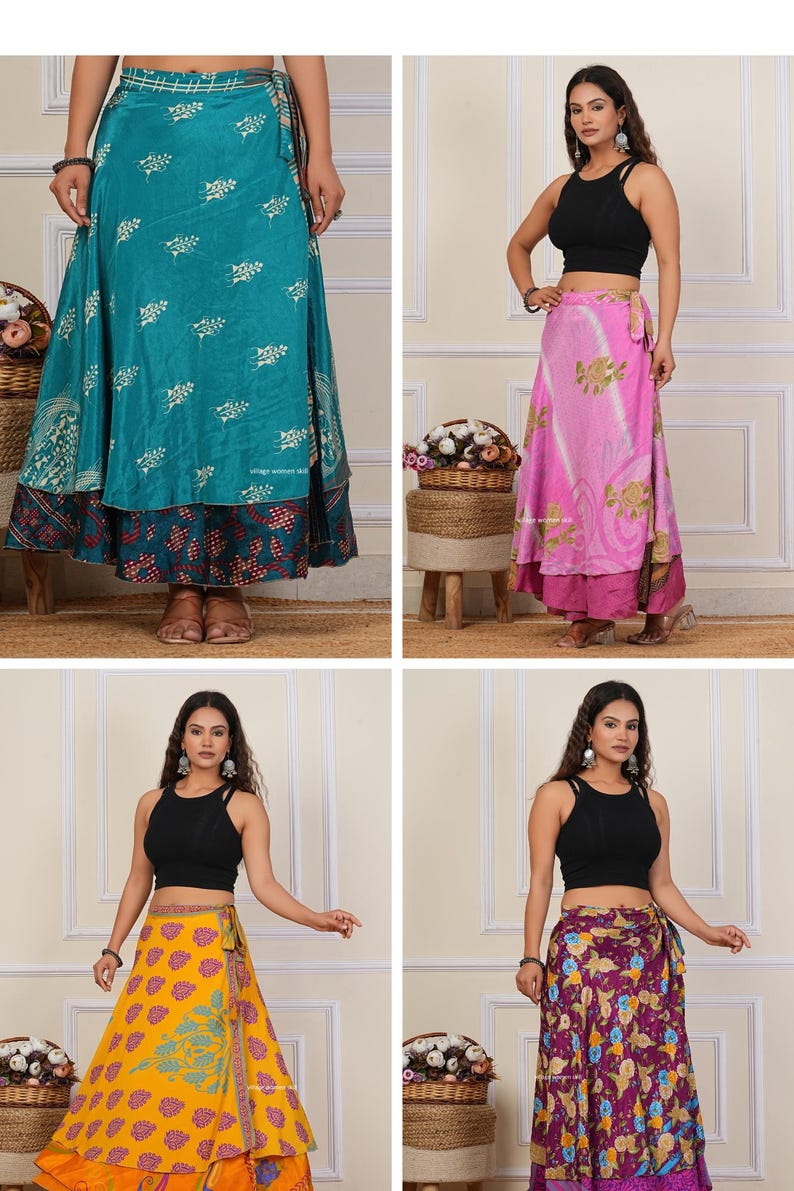 Wholesale of Vintage Indian Silk Wrap Skirts Bohemain Wrap Skirt Summer Long Maxi Handmade Skirt image 12