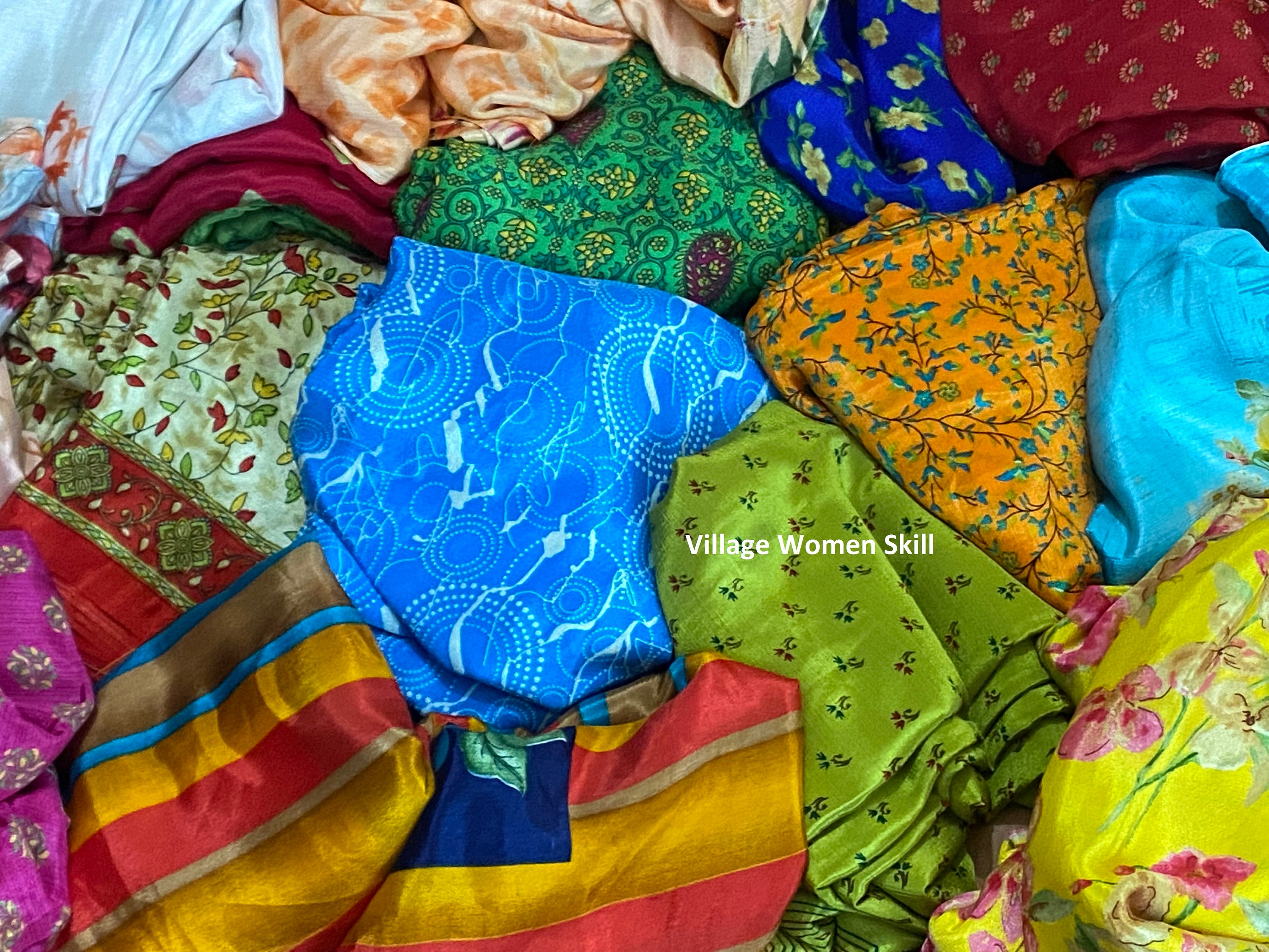 Colorful Vintage Indian Sari Silk Strips, Recycled Sari Silk
