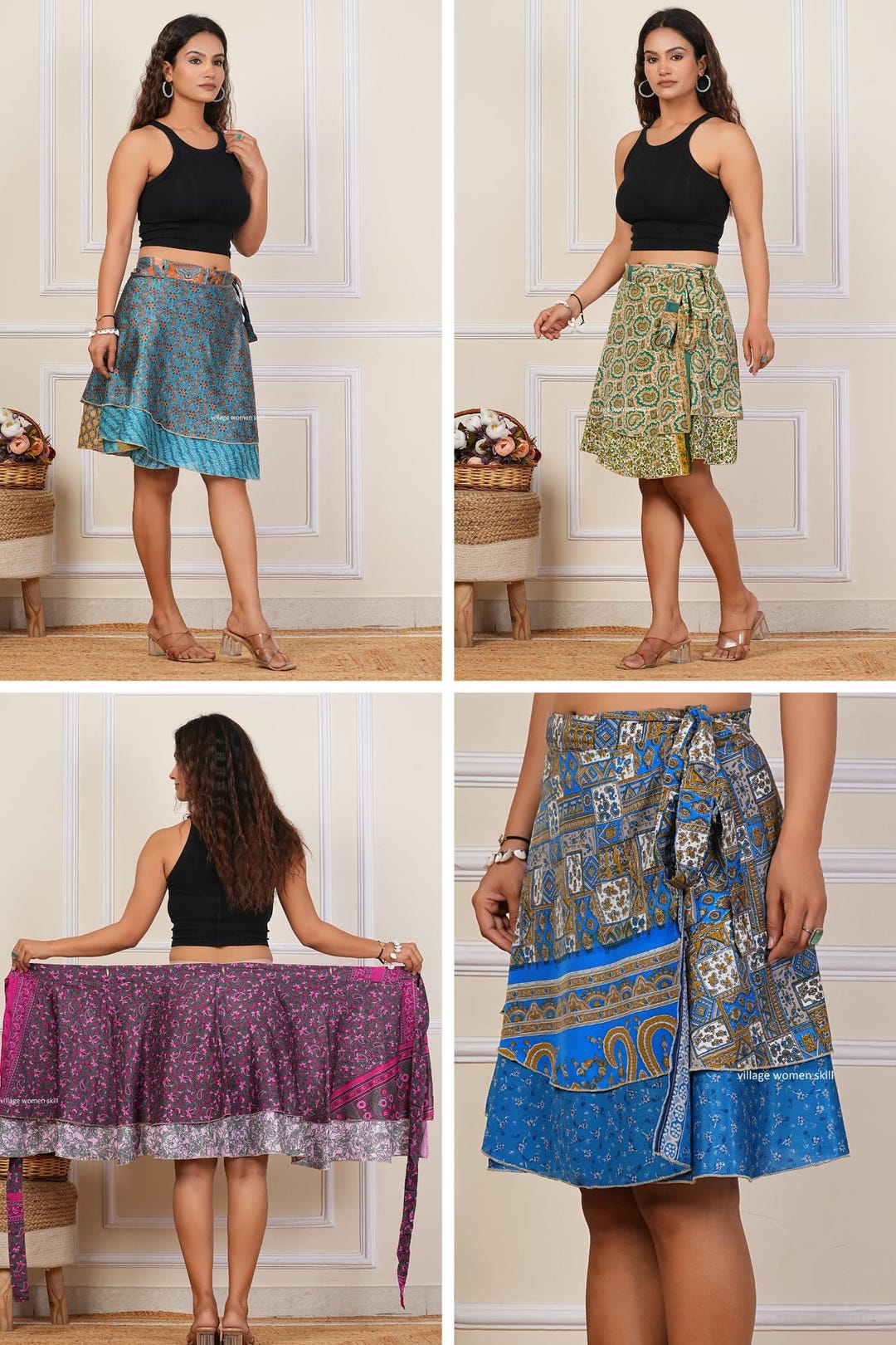 Wholesale Lot Indian Vintage Mini Silk Wrap Skirt Women Beach