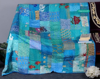 ＃152 刺繍パッチワークカンタキルト　ターコイズ 152 刺繍パッチワークカンタキルト ターコイズ 152 刺繍パッチワーク