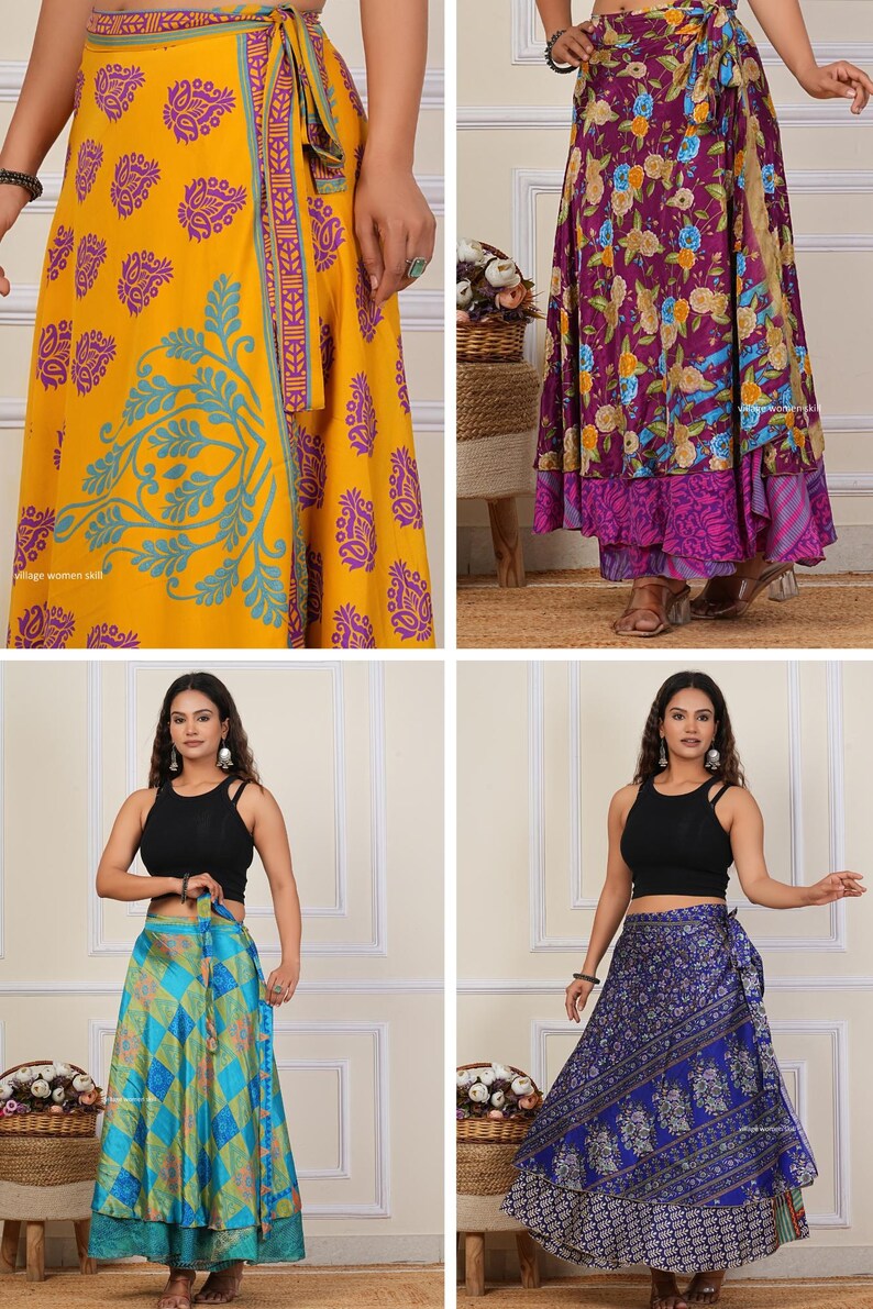 Wholesale of Vintage Indian Silk Wrap Skirts Bohemain Wrap Skirt Summer Long Maxi Handmade Skirt image 4