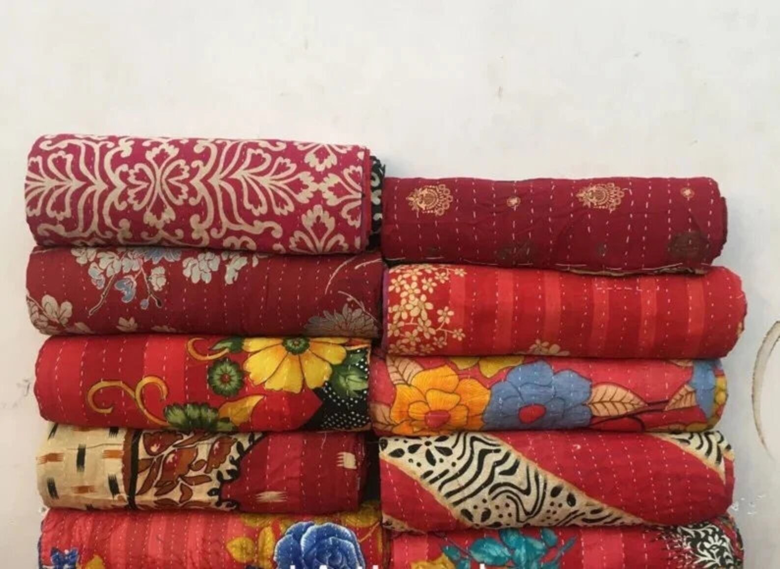 Vintage Handmade Kantha Throw Blankets & Quilts Red Colors Etsy