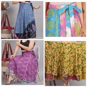 5 Pc Lots 48 Inches waist and 36 inches long silk skirts Indian Vintage Silk Wrap Skirts Wholesale Lot Assorted Colors image 6