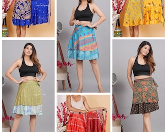 Wholesale Lot short Mini Skirt Indian Women Wrap Skirts Vintage Silk Handmade Bohemian Hippie Beach Magic Dress summer skirts for women