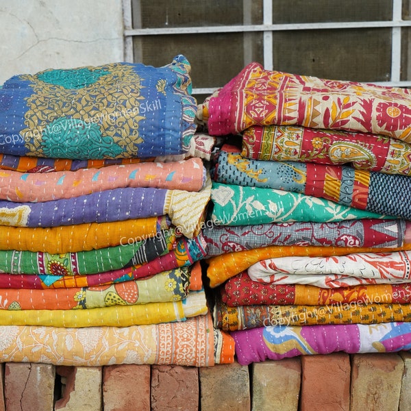 Wholesale Lot Of Indian Vintage Kantha Quilt Handmade Throw Reversible Blanket