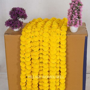 Wholesale artificial marigold flower garlands Indian wedding decoration flower garland bulk garlands for wall decor marigold garlands Yellow