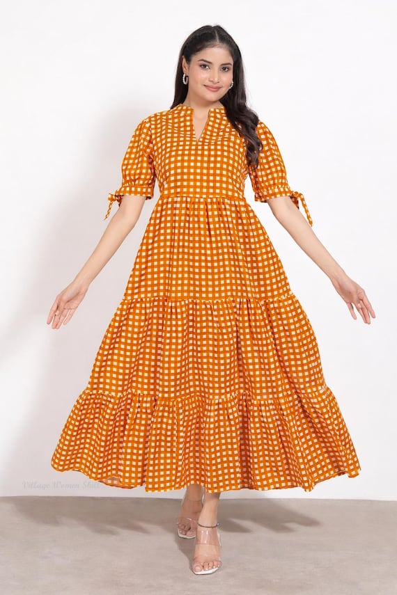 boho gingham dress Cotton Maxi Dress, V-Neck Tiered Gown Bust ( 38 Inches SPRING SUMMER Two-Piece Long and Short Color:Navy Blue Suit With Light Grey Vest